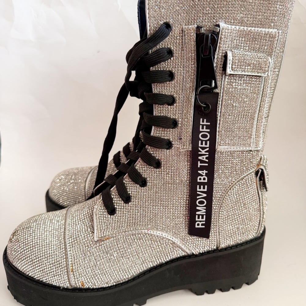 Poster Girl Dolls Kill Billionaire Bling Rhinestone Combat Boots Size 8 - Picture 9 of 10